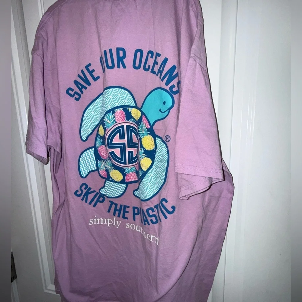 SIMPLY SOUTHERN T - Shirt Women's  L Cotton Lavender Purple SS "Save Our Oceans" - Picture 7 of 10